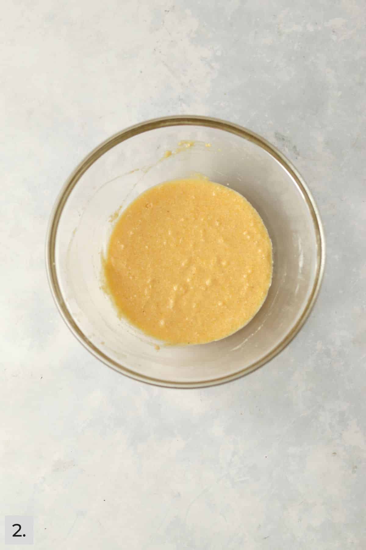 Small batch cornbread batter in a bowl.