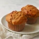 Single serve pumpkin muffin on a plate.
