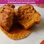 Single serve pumpkin muffin broken in half.
