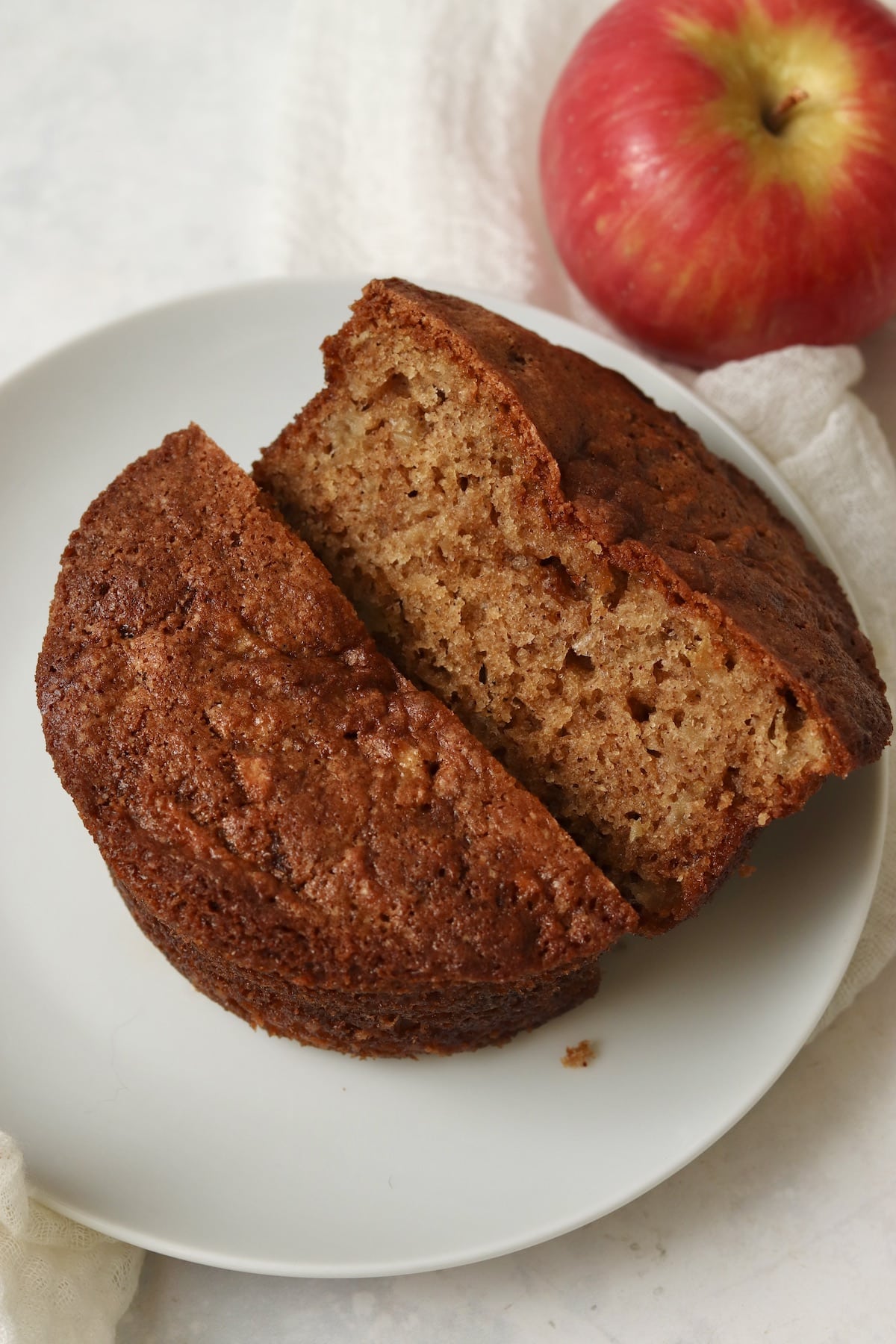 Single serve apple cake with fresh apple.