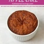 Single serve apple cake in a ramekin.