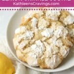 Single serve lemon crinkle cookie on a plate.