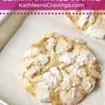 Single serve lemon crinkle cookie on a baking sheet.